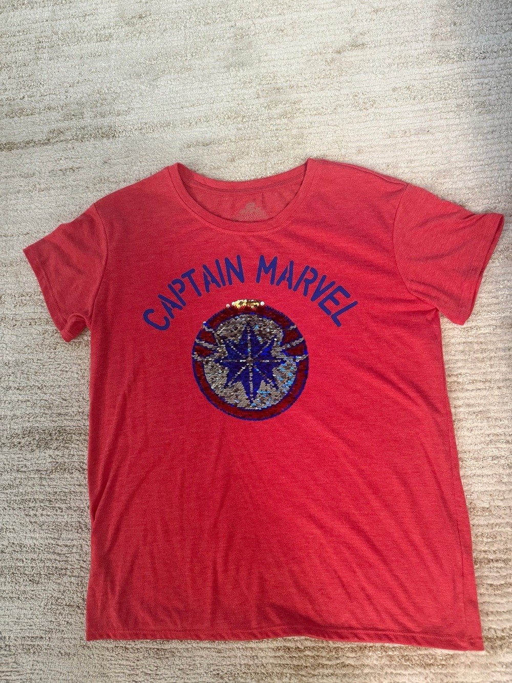 Marvel Captain Marvel Red Short Sleeve Sequin Logo Tee - Picture 6 of 6